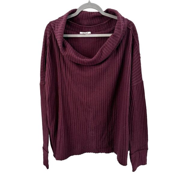 Free People Waffle Knit Rough Hem Open Back Sweater L Wine/Burgundy Cowl/Scoop - Picture 1 of 10
